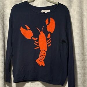 LOFT Dark Blue Sweater with Vibrant Orange Lobster